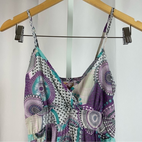 Dy Design Small Boho Ruffle Abstract Circle Flowy Summer Midi Dress Cottagecore - Picture 3 of 9